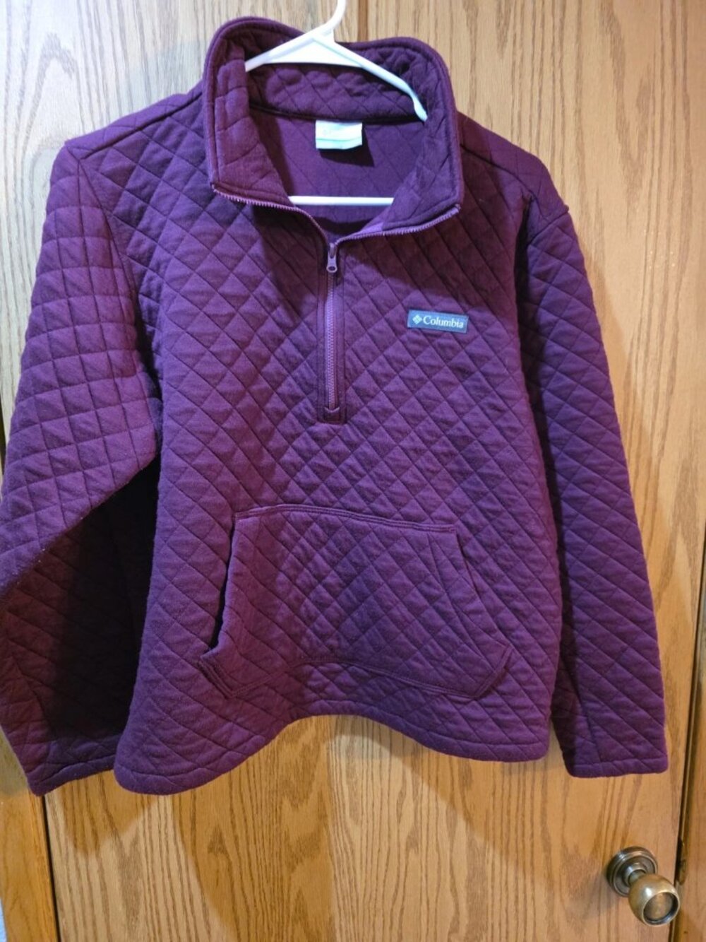 Columbia Women's Quilted Pullover Sweater Large Mock Neck Cotton Knit